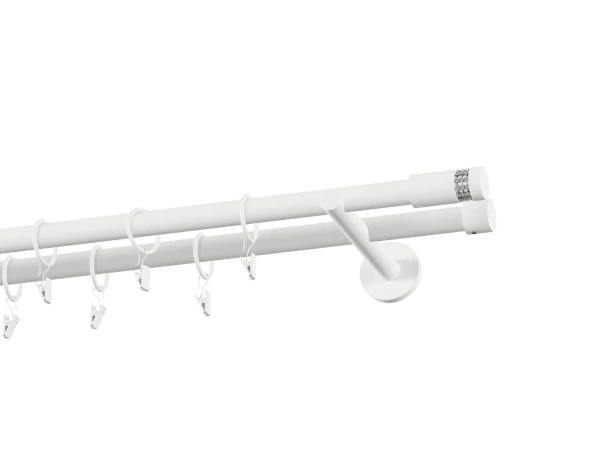 Garnýž 19x19mm obyčejná tyč - 2řada - CYLINDR CRYSTAL - bílá