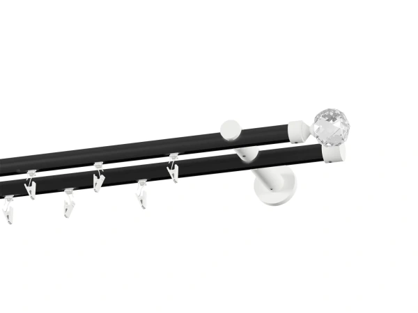 Garnýž 19x19mm drážková tyč - 2řada - KOULE CRYSTAL - černo bílá 2