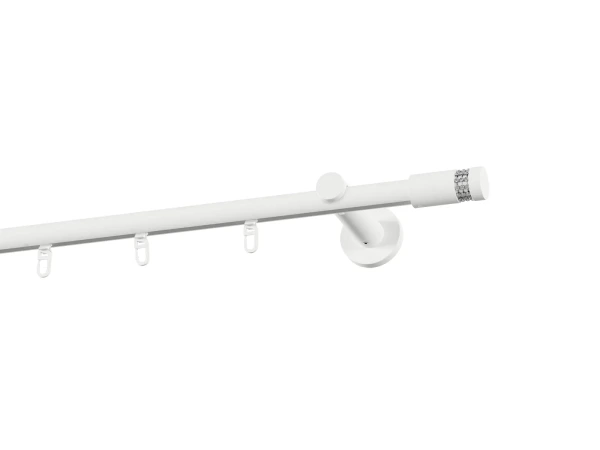 Garnýž 19mm drážková tyč - 1řada - CYLINDR CRYSTAL - bílá